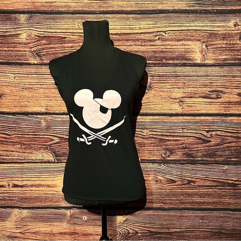 Disney Mickey Mouse Women's Medium Black Pirate Tank Cut Out Shirt Top Blouse